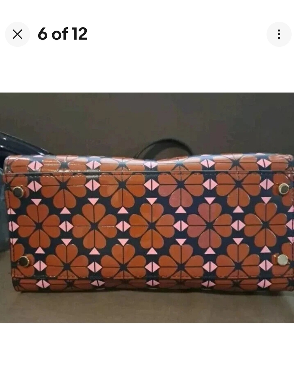KATE SPADE SAM FLORAL TOTE CROSSBODY PATENT NAVY BLUE BROWN PINK w FOB - Picture 7 of 13